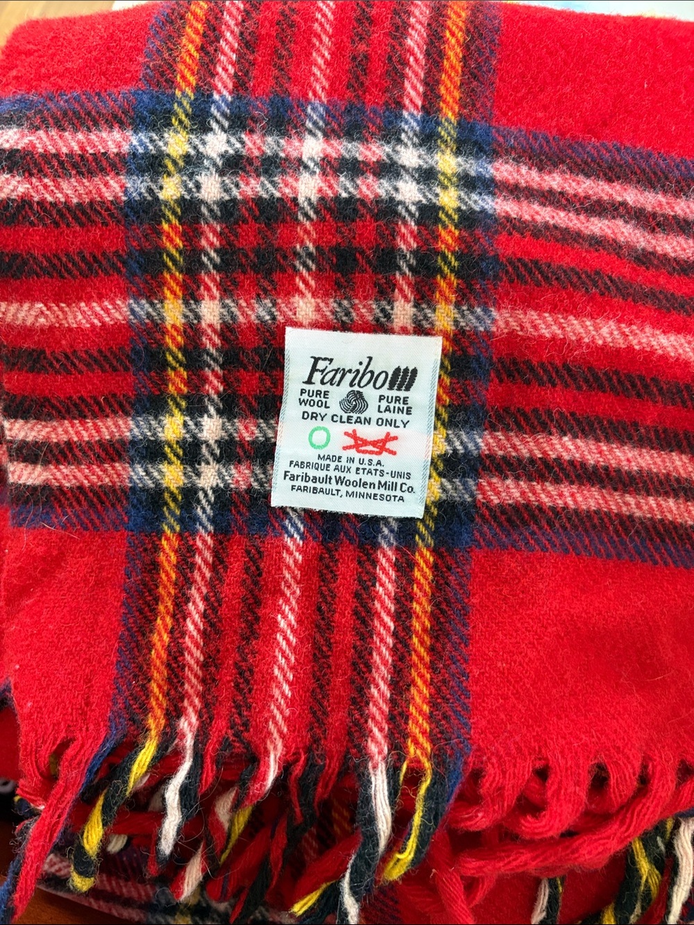 Faribault Red Plaid Pure Wool Throw Blanket